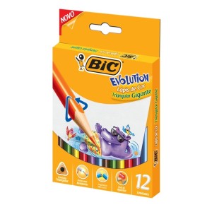 LÁPIS DE COR 12 CORES EVOLUTION TRIANGULAR JUMBO BIC