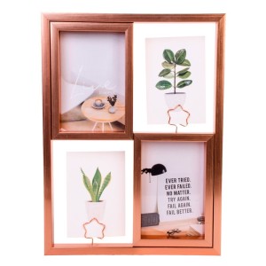 PORTA RETRATO 10X15 PLÁSTICO 4 FOTOS BORDA METALIZADA