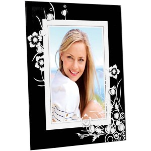 Porta Retrato Vidro Flores Preto 10 Cm X 15 Cm