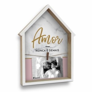 PORTA RETRATO CASINHA MADEIRA - AMOR NUNCA É DEMAIS