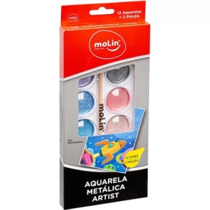 AQUARELA C/12 CORES METALICA ARTIST C/2 PINCEL - REF 18386